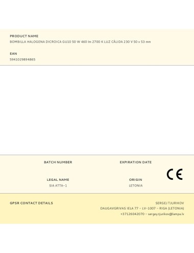 Bombilla halogena dicroica gu10 50 w 460 lm 2700 k luz cálida 230 v 50 x 53 mm