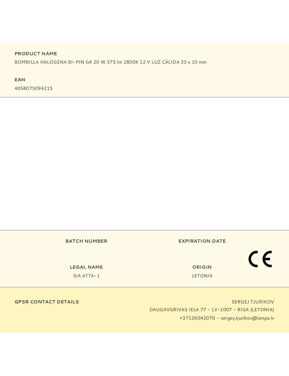 Bombilla halogena bi-pin g4 20 w 375 lm 2800k 12 v luz cálida 33 x 10 mm