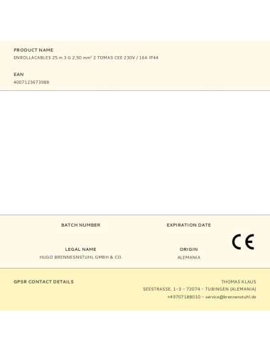 Enrollacables 25 m 3 g 2,50 mm 2 tomas cee 230v / 16a ip44