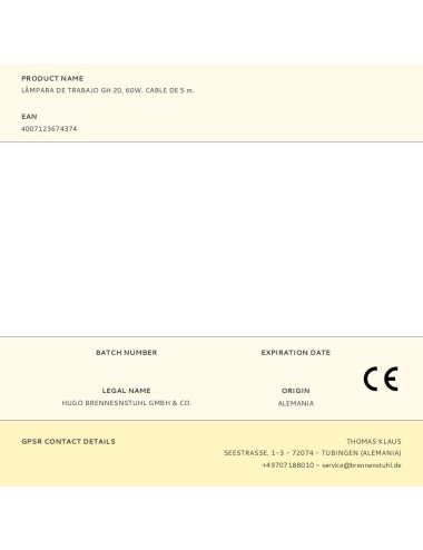 Lámpara de trabajo gh 20, 60w. cable de 5 m.