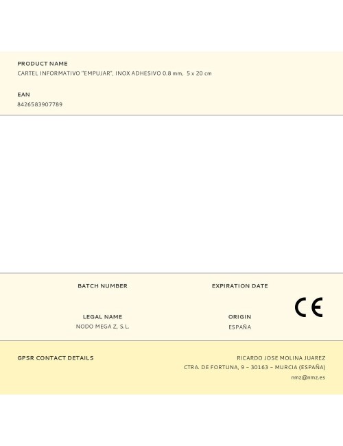 Cartel informativo "empujar", inox adhesivo 0.8 mm, 5 x 20 cm