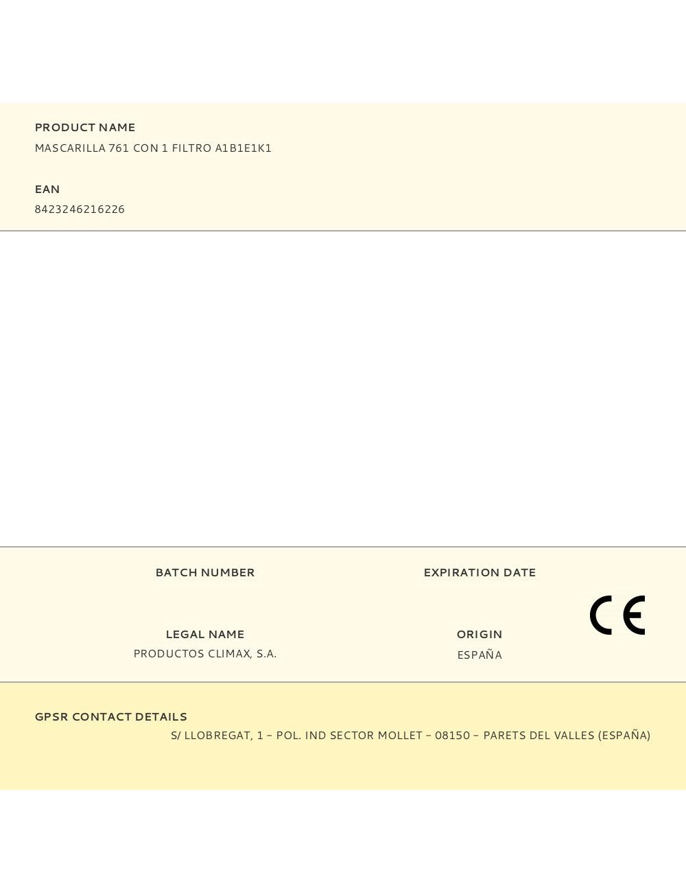 Mascarilla 761 con 1 filtro a1b1e1k1