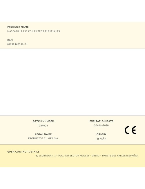 Mascarilla 756 con filtros a1b1e1k1p3