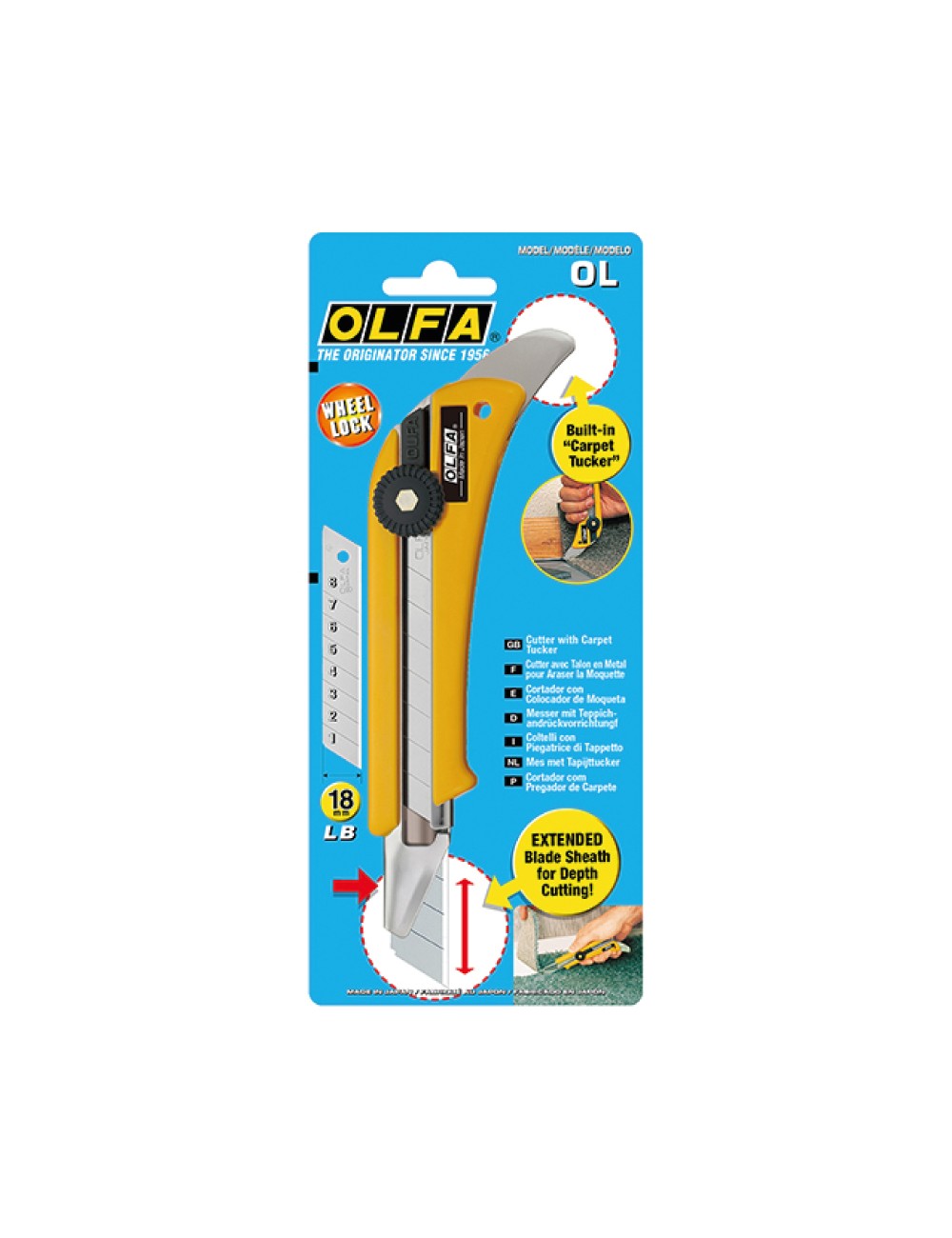 Cúter con bloqueo manual especial para el corte de moquetas con cuchilla de 18 mm