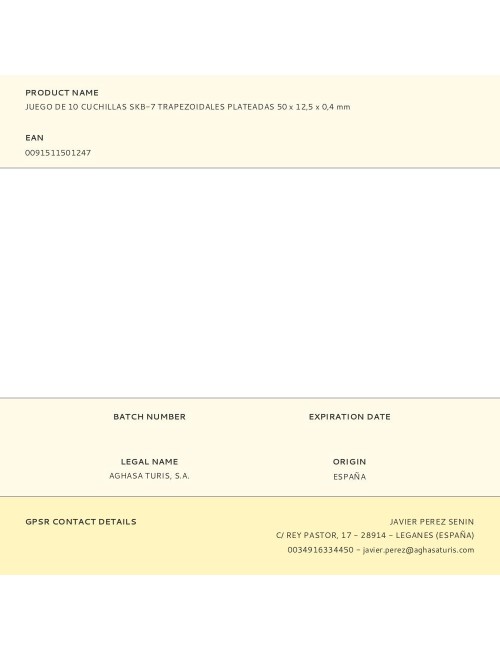 Juego de 10 cuchillas skb-7 trapezoidales plateadas 50 x 12,5 x 0,4 mm