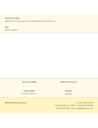 Juego de 10 cuchillas ab-10 troceables plateadas 9 mm