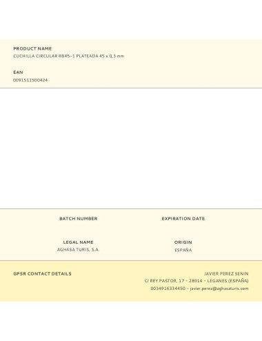 Cuchilla circular rb45-1 plateada 45 x 0,3 mm