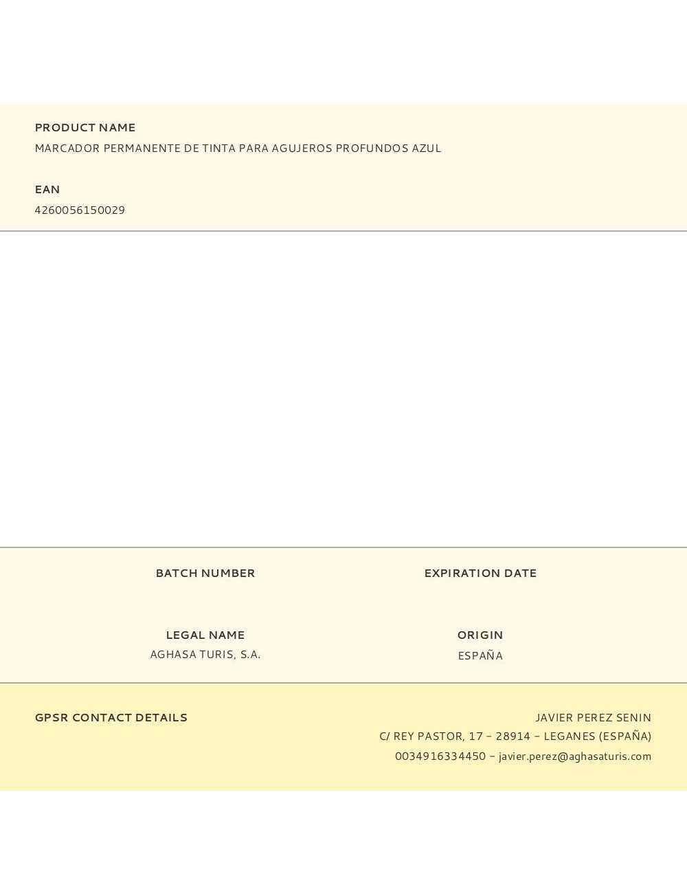 Marcador permanente de tinta para agujeros profundos azul