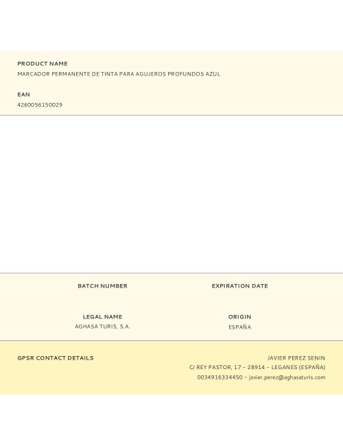 Marcador permanente de tinta para agujeros profundos azul