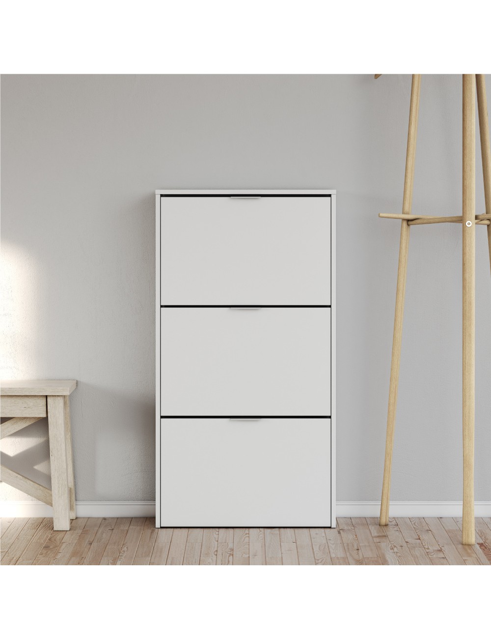 Zapatero 3 puertas abatibles blanco brillo