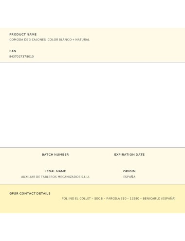 Comoda de 3 cajones, color blanco + natural