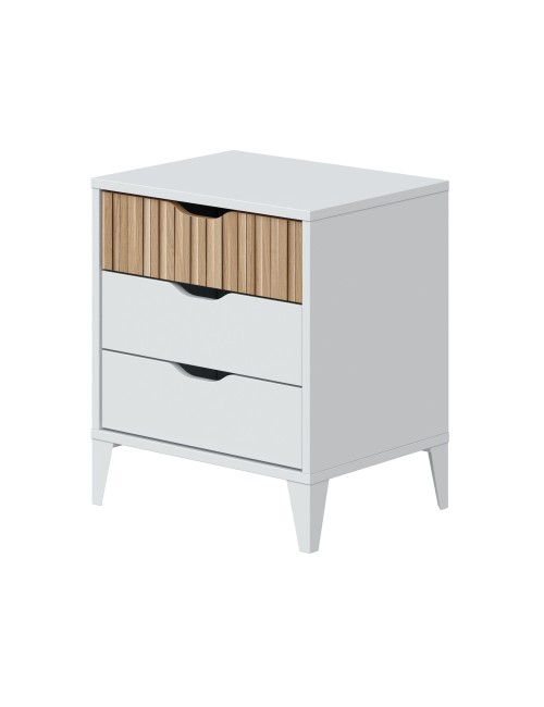Mesita de noche, 3 cajones, blanco + natural
