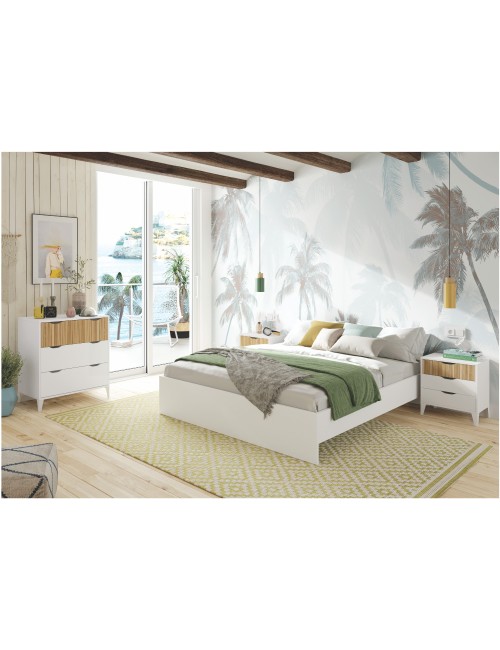 Mesita de noche, 3 cajones, blanco + natural