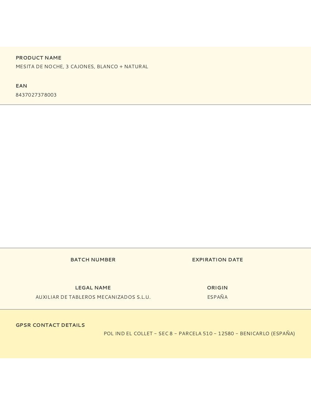 Mesita de noche, 3 cajones, blanco + natural