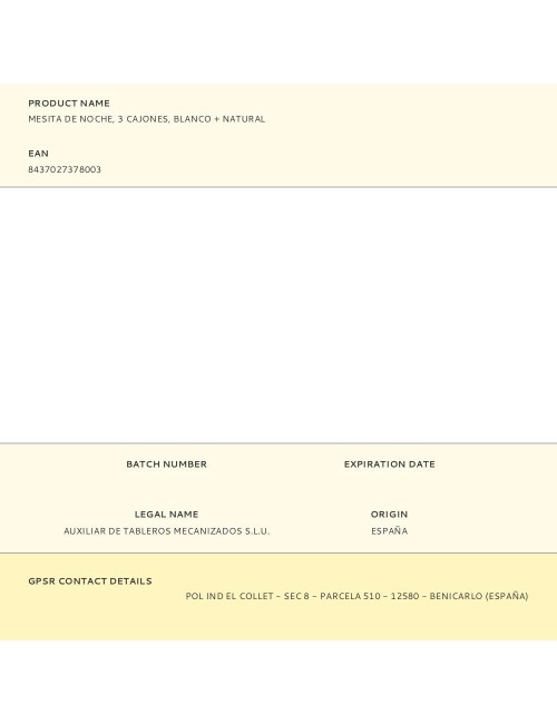 Mesita de noche, 3 cajones, blanco + natural