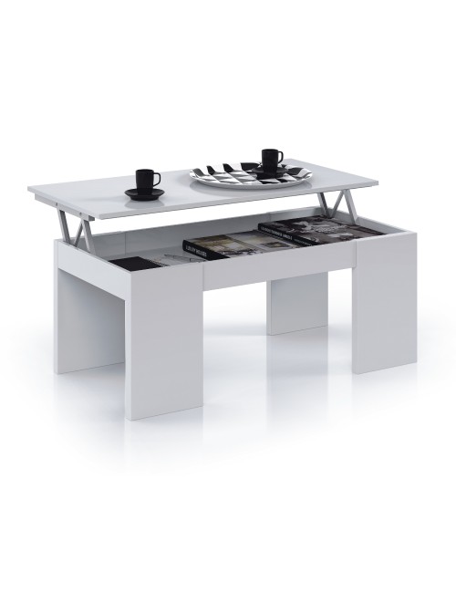 Mesa centro elevable, blanco brillo