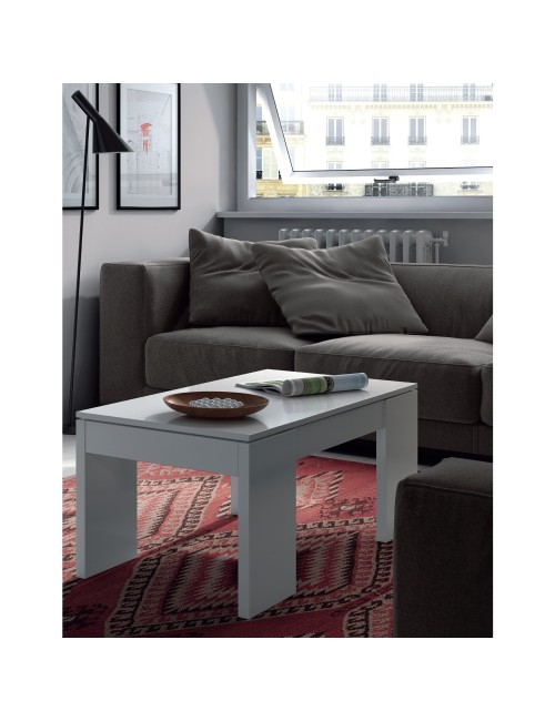 Mesa centro elevable, blanco brillo