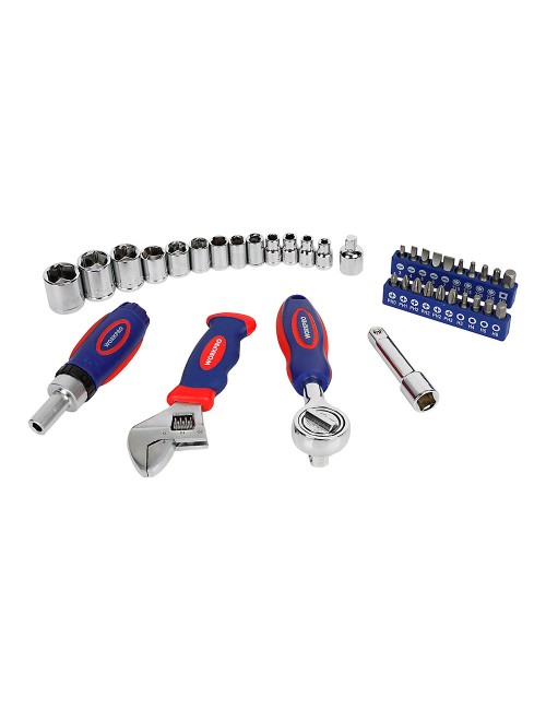 Vasos con carraca, mango y llave ajustable, métrica, 38 piezas