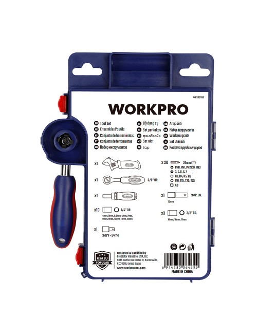 Vasos con carraca, mango y llave ajustable, métrica, 38 piezas