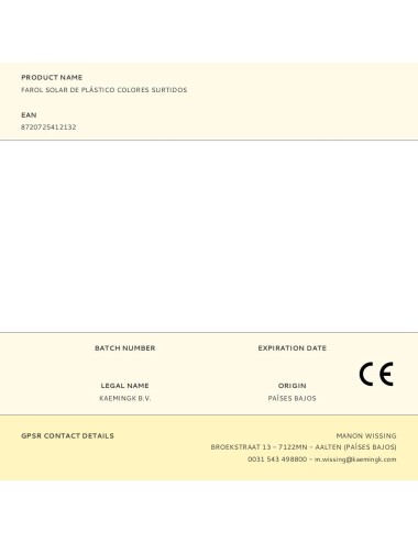 Farol solar de plástico colores surtidos