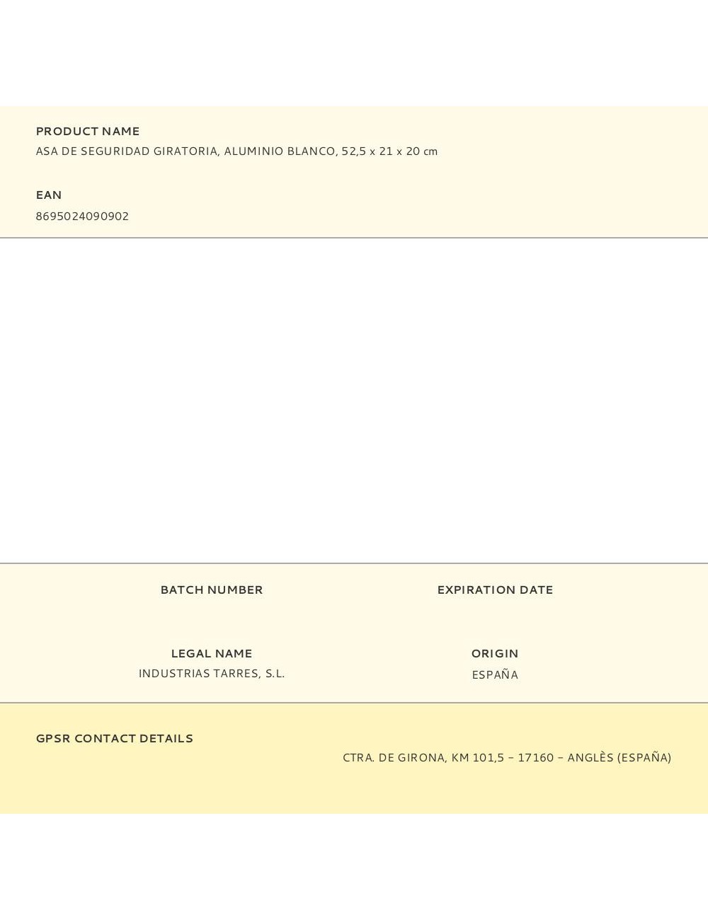 Asa de seguridad giratoria, aluminio blanco, 52,5 x 21 x 20 cm