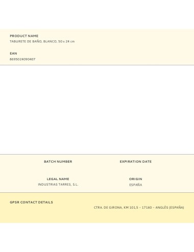 Taburete de baño, blanco, 50 x 24 cm
