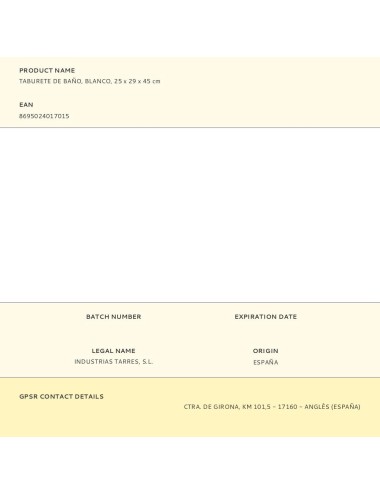 Taburete de baño, blanco, 25 x 29 x 45 cm