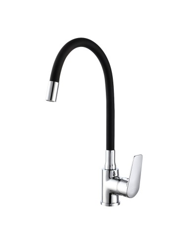 Grifo monomando de cocina caño alto flexible negro serie baiona