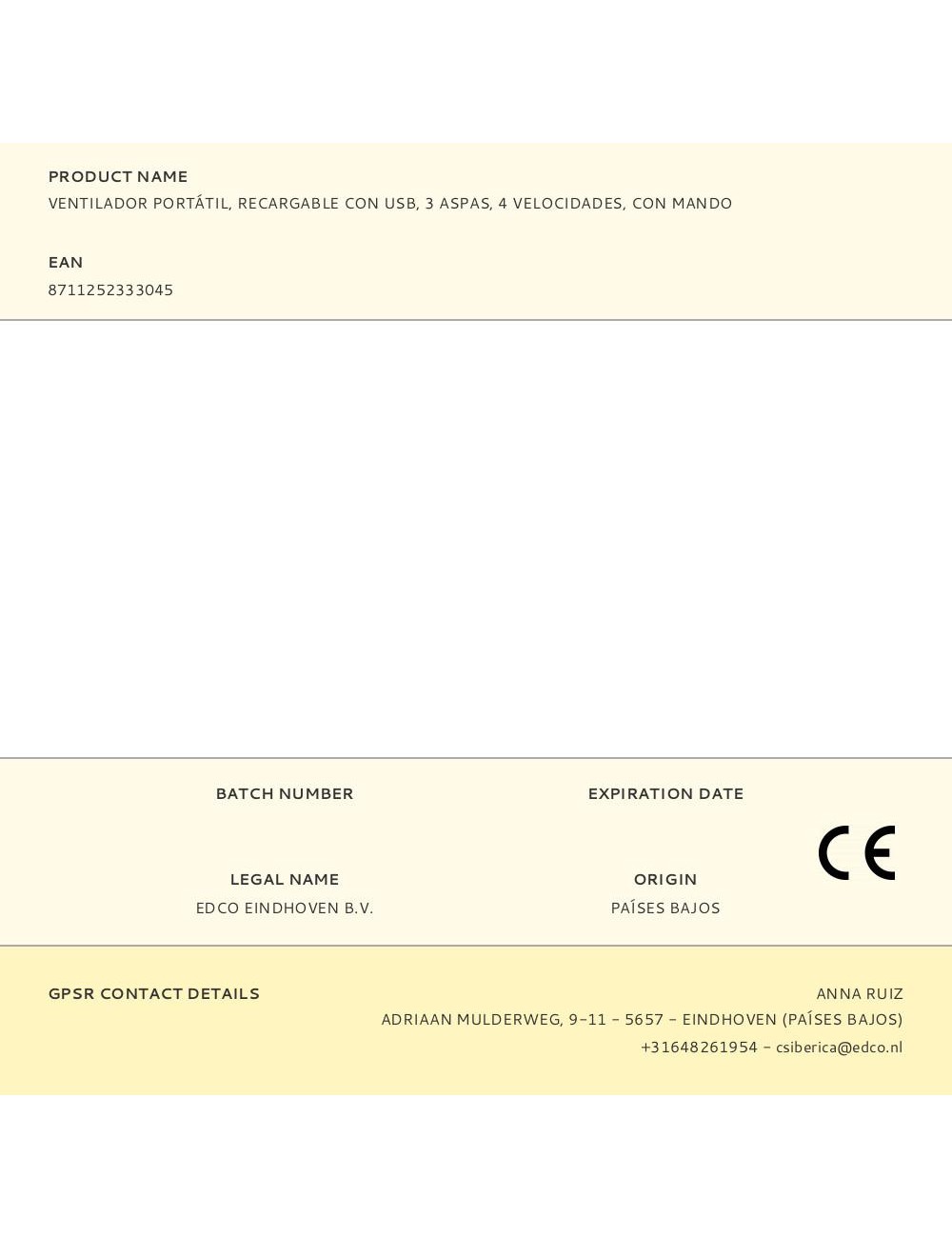 Ventilador portátil, recargable con usb, 3 aspas, 4 velocidades, con mando