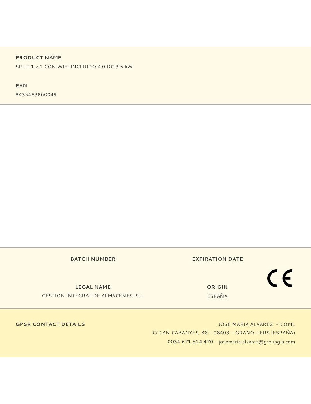 Split 1 x 1 con wifi incluido 4.0 dc 3.5 kw