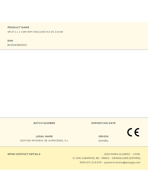 Split 1 x 1 con wifi incluido 4.0 dc 2.6 kw
