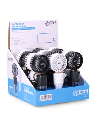 Ventilador nebulizador recargable, 4 velocidades. 6,2 x 16,4 cm. colores surtidos