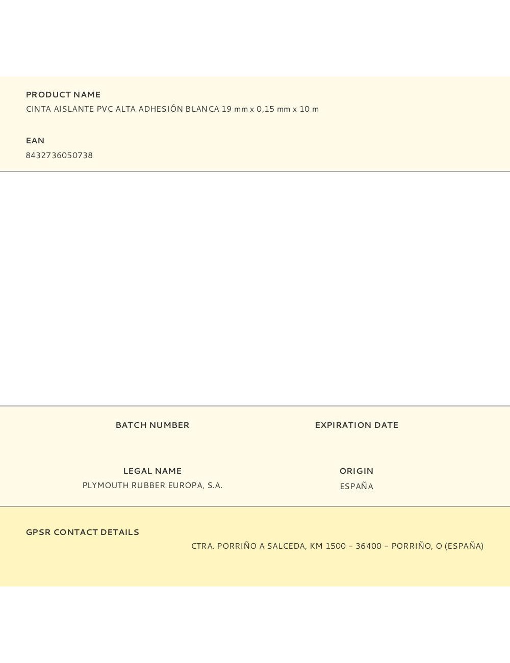 Cinta aislante pvc alta adhesión blanca 19 mm x 0,15 mm x 10 m