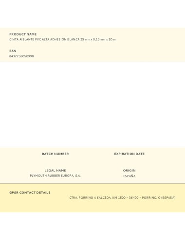 Cinta aislante pvc alta adhesión blanca 25 mm x 0,15 mm x 20 m