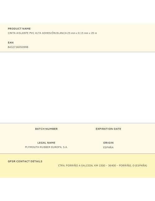 Cinta aislante pvc alta adhesión blanca 25 mm x 0,15 mm x 20 m