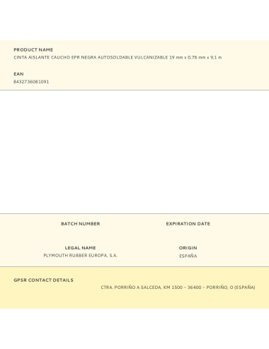 Cinta aislante caucho epr negra autosoldable vulcanizable 19 mm x 0,76 mm x 9,1 m