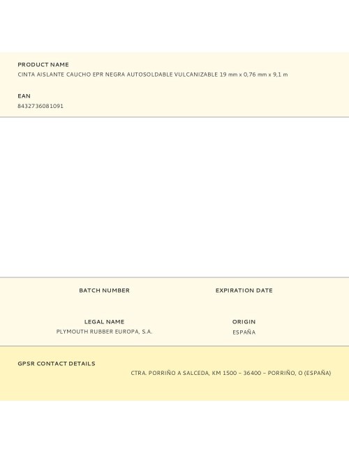 Cinta aislante caucho epr negra autosoldable vulcanizable 19 mm x 0,76 mm x 9,1 m
