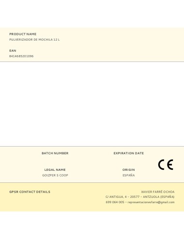 Pulverizador de mochila 12 l