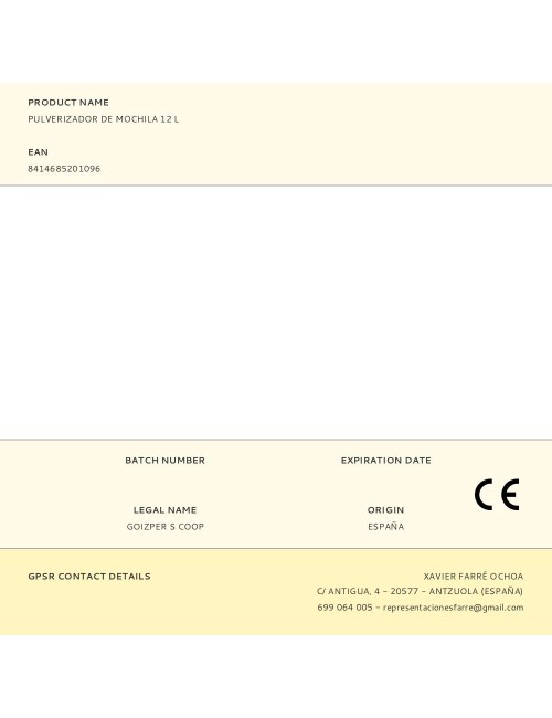 Pulverizador de mochila 12 l