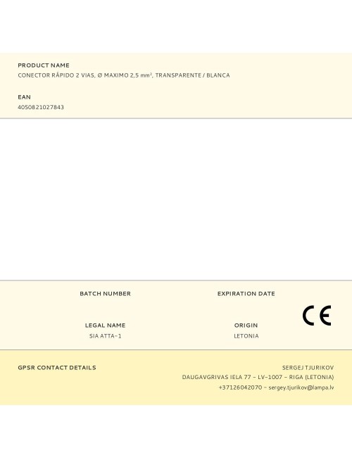 Conector rápido 2 vias, ø maximo 2,5 mm, transparente / blanca