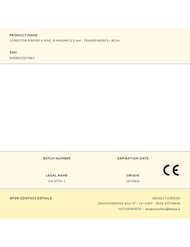 Conector rápido 4 vias, ø maximo 2,5 mm, transparente / roja