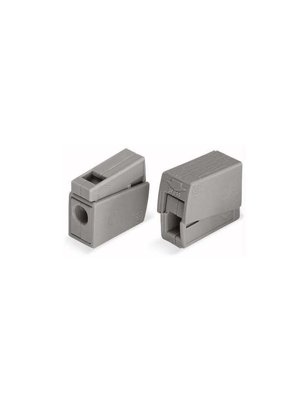 Conector rápido en linea presilla 2 vias, 1 rígido + 1 rígido, semirígido o flexible ø máximo 2,5 mm, gris