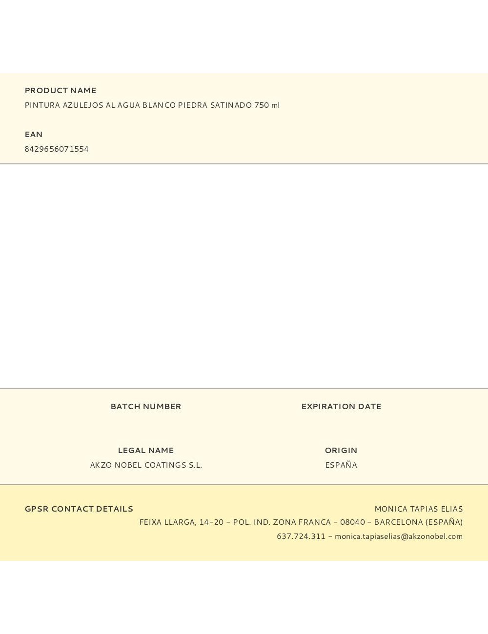 Pintura azulejos al agua blanco piedra satinado 750 ml