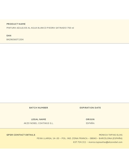 Pintura azulejos al agua blanco piedra satinado 750 ml