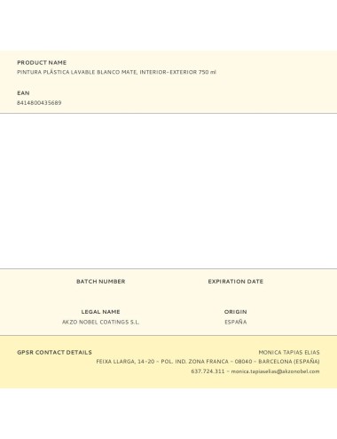 Pintura plástica vinílica veova interior/exterior eco lavable cobertura total blanco mate 750 ml