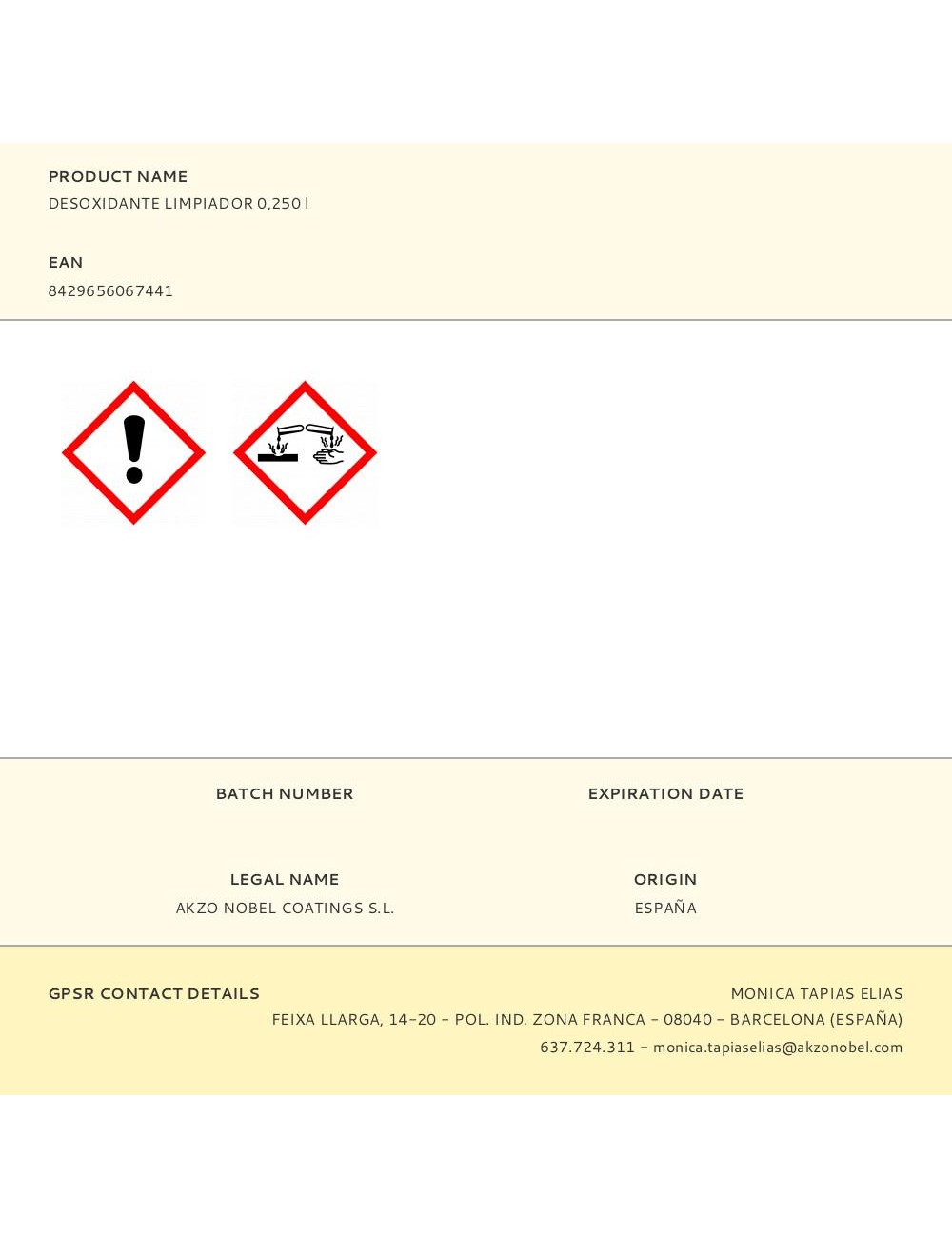 Limpiador desoxidante 250 ml