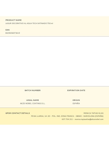 Lasur decorativo al agua teca satinado 750 ml