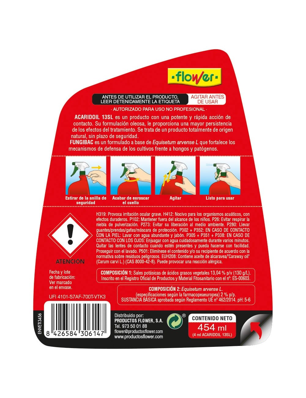 Insecticida fungicida acaricida, 450 ml, listo para su uso