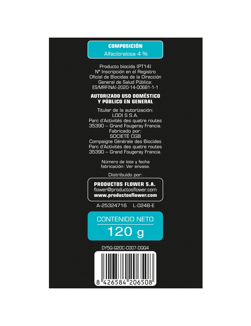 Raticida alfacloralosa 120 g