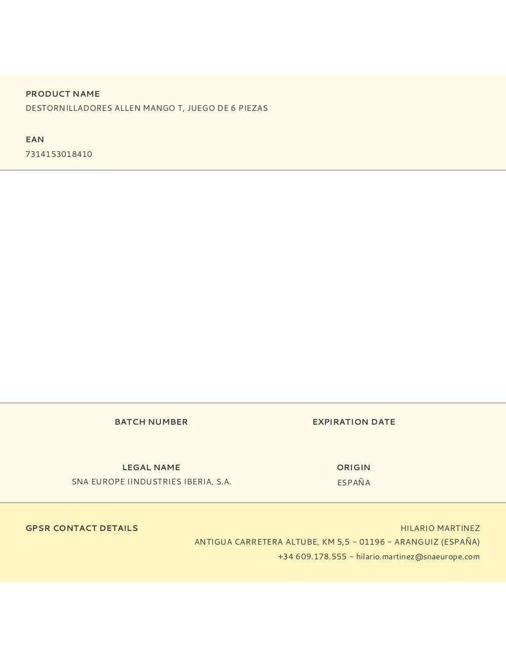 Destornilladores allen mango t, juego de 6 piezas